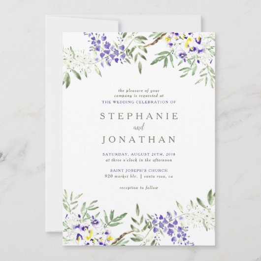 Waterverf Wisteria Huwelijksuitnodiging Kaart (Voorkant)
