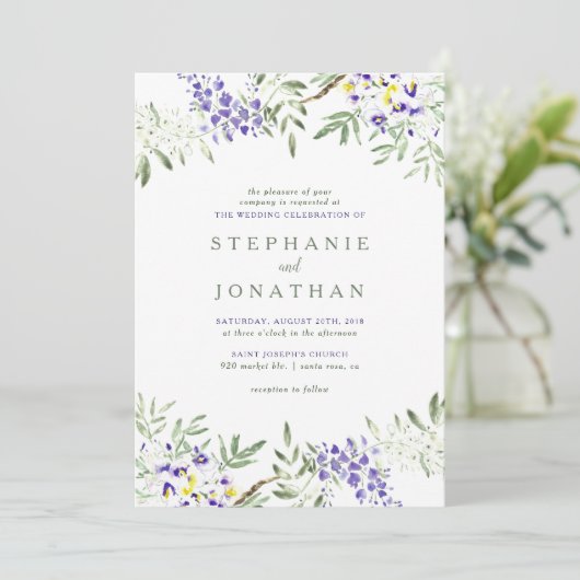 Waterverf Wisteria Huwelijksuitnodiging Kaart (Staand voorkant)