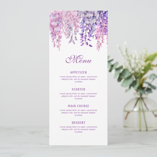 Waterverf Wisteria Klassiek Menu (Staand voorkant)