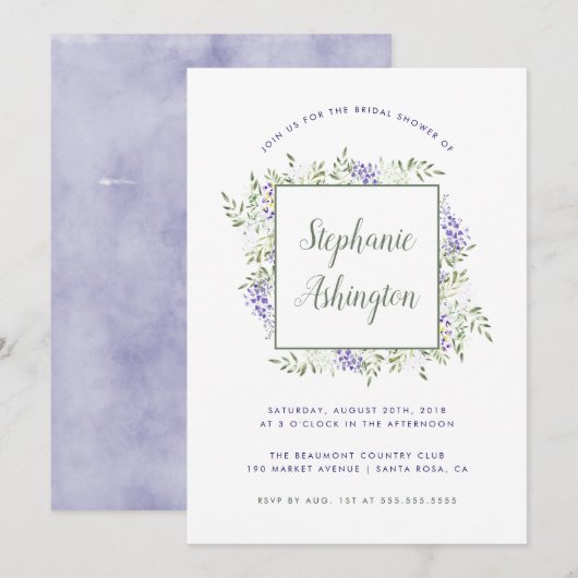 Waterverf Wisteria Lijst Bridal Shower Kaart (Voorkant / Achterkant)