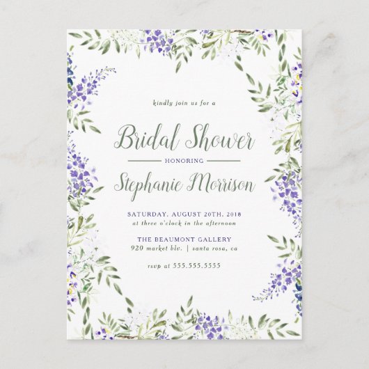 Waterverf Wisteria Lijst Floral Vrijgezellenfeest Uitnodiging Briefkaart (Voorkant)