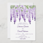Waterverf Wisteria Lila Moderne Scriptie Bruiloft Kaart (Voorkant)