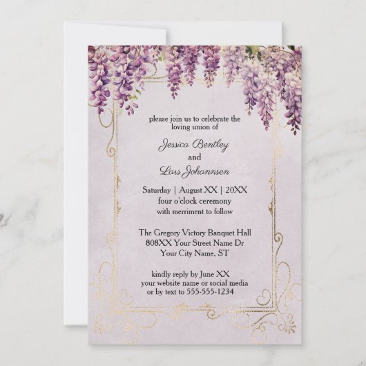 Waterverf Wisteria op Lavendel Bruiloft Kaart (Voorkant)