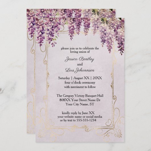Waterverf Wisteria op Lavendel Bruiloft Kaart (Voorkant / Achterkant)