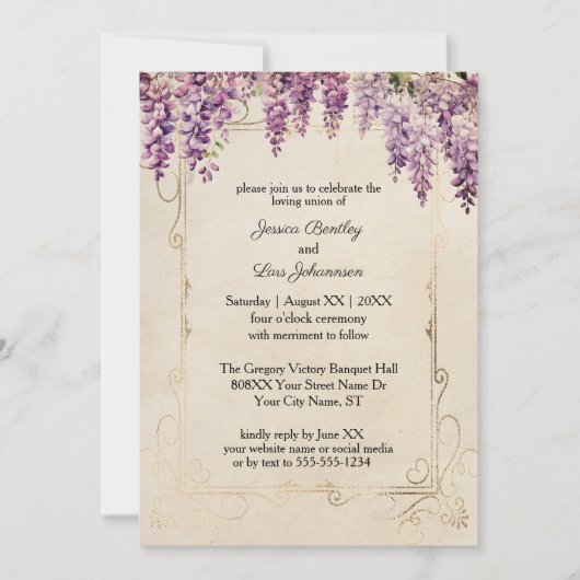 Waterverf Wisteria op  perkament bruiloft Kaart (Voorkant)