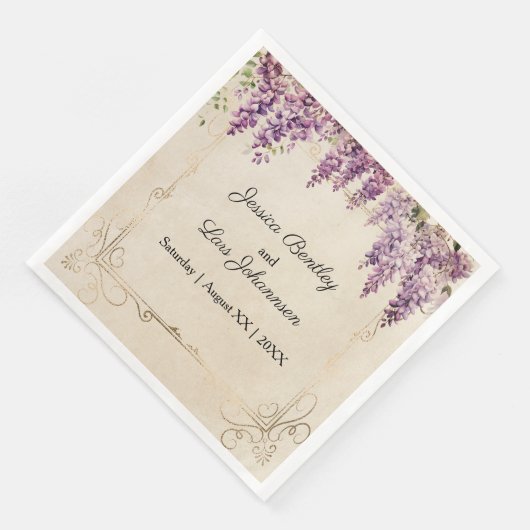 Waterverf Wisteria op  perkament bruiloft Servet (Hoek)