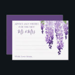 Waterverf Wisteria Paarse Lila Floral Wedding Advieskaart<br><div class="desc">De waterverf Wisteria Paarse Lila Floral Wedding Advice-kaarten zijn voorzien van elegante waterverf wisteria bloemen in zacht lavendel en paars met groene bladeren op een witte achtergrond met ruimte voor uw gasten om hun "Advies en wensen voor de nieuwe Mr & Mrs." toe te voegen. Ideaal voor bruiloft, vrijgezellenfeest of...</div>