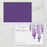 Waterverf Wisteria Paarse Lila Floral Wedding Advieskaart<br><div class="desc">Waterverf Wisteria Paarse Lila Floral Wedding Advice Cards zijn uitgerust met elegante waterverf wisteria bloemen in zacht lavendel en paars met groene bladeren op een witte achtergrond met ruimte voor uw gasten om hun speciale "Deel een herinnering aan de Bride en Groom" toe te voegen. Ideaal voor bruiloft, vrijgezellenfeest of...</div>