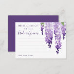 Waterverf Wisteria Paarse Lila Floral Wedding Advieskaart<br><div class="desc">Waterverf Wisteria Paarse Lila Floral Wedding Advice Cards zijn uitgerust met elegante waterverf wisteria bloemen in zacht lavendel en paars met groene bladeren op een witte achtergrond met ruimte voor uw gasten om hun speciale "Deel een herinnering aan de Bride en Groom" toe te voegen. Ideaal voor bruiloft, vrijgezellenfeest of...</div>