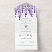 Waterverf Wisteria Paarse Lila Floral Wedding All In One Uitnodiging (Binnen)