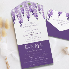 Waterverf Wisteria Paarse Lila Floral Wedding All In One Uitnodiging