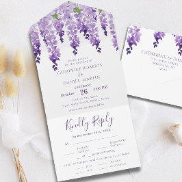 Waterverf Wisteria Paarse Lila Floral Wedding All In One Uitnodiging