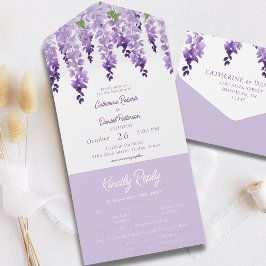 Waterverf Wisteria Paarse Lila Floral Wedding All In One Uitnodiging