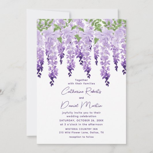 Waterverf Wisteria Paarse Lila Floral Wedding Kaart (Voorkant)