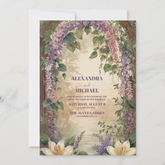 Waterverf Wisteria Paarse Lila Floral Wedding Kaart (Voorkant)