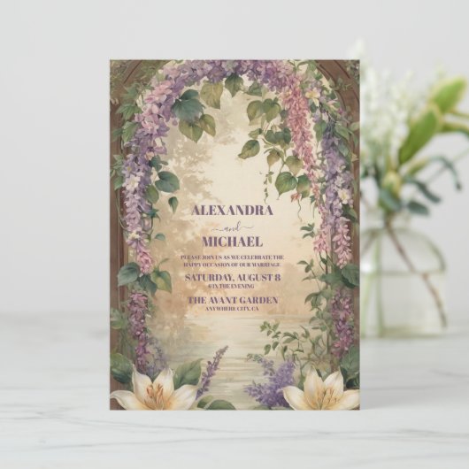 Waterverf Wisteria Paarse Lila Floral Wedding Kaart (Staand voorkant)