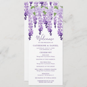 Waterverf Wisteria Paarse Lila Floral Wedding Programmakaart