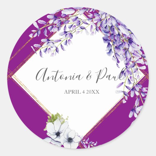 Waterverf Wisteria Ronde Sticker (Voorkant)