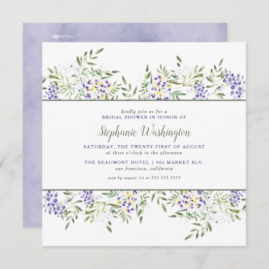 Waterverf Wisteria Vrijgezellenfeest Invite | Vier Kaart (Voorkant / Achterkant)