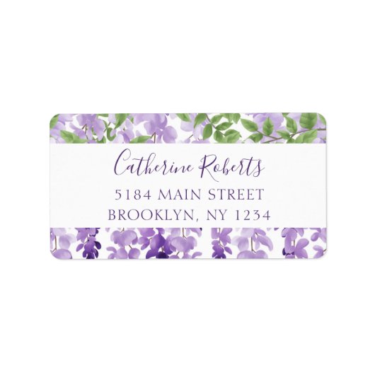 Waterverf Wisteria Wedding-adres Etiket (Voorkant)