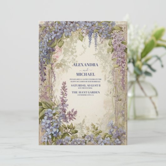 Waterverf Wisteria Wedding Kaart (Staand voorkant)