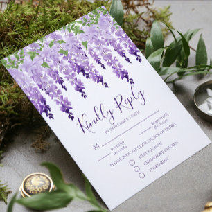 Waterverf Wisteria Wedding Meal Choice RSVP Kaartje