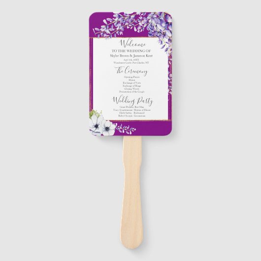 Waterverf Wisteria Wedding Programma Handwaaier (Voorkant)