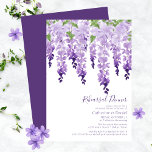 Waterverf Wisteria Wedding Rehearsal Dinner Informatiekaartje<br><div class="desc">Deze behuizingskaart is voorzien van elegante waterverf wisteria-bloemen in zacht lavendel en paars met groene bladeren op een witte achtergrond met hieronder uw informatie over het repetitief avondeten. Personaliseer door de tekst in de tekstvakjes uit te geven. Speciaal voor u ontworpen door Evco Studio www.zazzle.com/store/evcostudio #bruiloft #bruiloft #repesal #rehearsaldiner #stationery...</div>