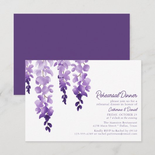 Waterverf Wisteria Wedding Rehearsal Dinner Informatiekaartje (Voorkant / Achterkant)