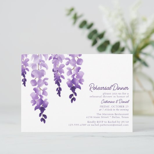 Waterverf Wisteria Wedding Rehearsal Dinner Informatiekaartje (Staand voorkant)