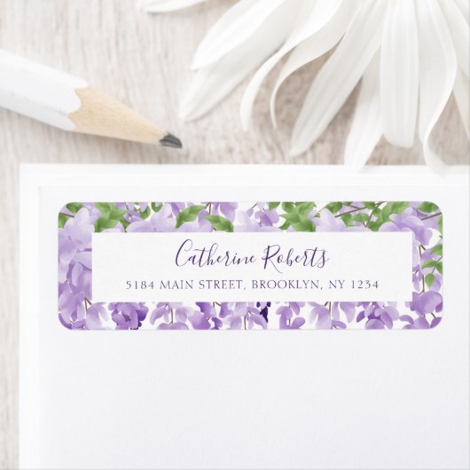 Waterverf Wisteria Wedding Return-adres Etiket (Insitu)