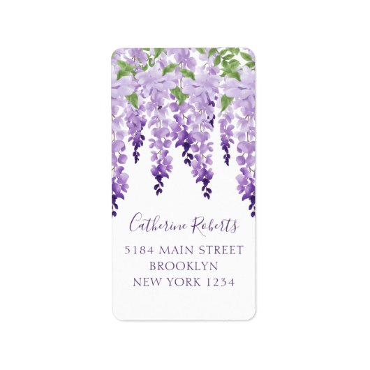 Waterverf Wisteria Wedding Return-adres Etiket (Voorkant)