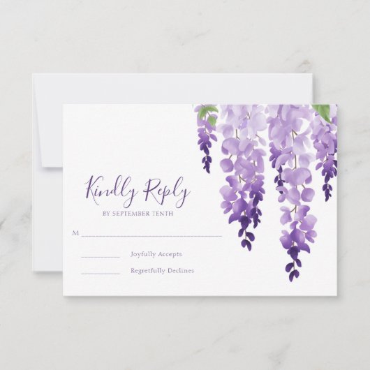 Waterverf Wisteria Wedding RSVP Kaartje (Voorkant)