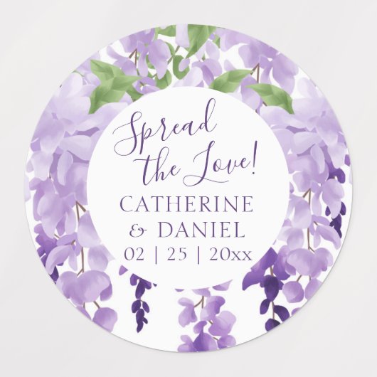 Waterverf Wisteria Wedding Spread The Love Script Labels (Design 1)