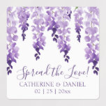 Waterverf Wisteria Wedding Spread The Love Script Labels<br><div class="desc">Waterverf Wisteria Wedding Spread The Love Script Favor Tags is voorzien van elegante waterverf wisteria bloemen in zacht lavendel en paars met groene bladeren op een witte achtergrond met je trouwdankwoord en de onderstaande datum. Aan de andere kant is een zacht lila. Personaliseer door de tekst in de tekstvakjes uit...</div>