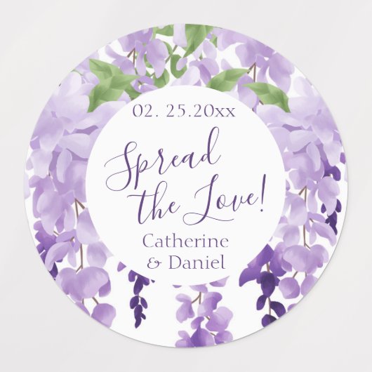 Waterverf Wisteria Wedding Spread The Love Script Labels (Design 1)