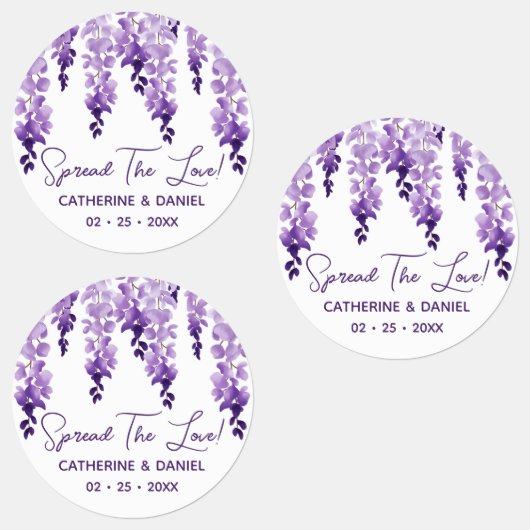 Waterverf Wisteria Wedding Spread The Love Script Labels (Groep)