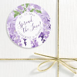 Waterverf Wisteria Wedding Spread The Love Script Labels<br><div class="desc">Waterverf Wisteria Wedding Spread The Love Script Favor Tags is voorzien van elegante waterverf wisteria bloemen in zacht lavendel en paars met groene bladeren op een witte achtergrond met je trouwdankwoord en de onderstaande datum. Aan de andere kant is een zacht lila. Personaliseer door de tekst in de tekstvakjes uit...</div>