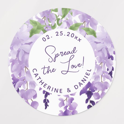 Waterverf Wisteria Wedding Spread The Love Script Labels (Design 1)