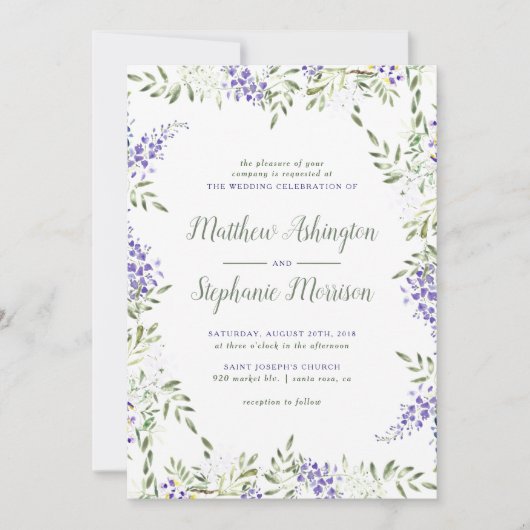 Waterverf Wisteria Wedding Uitnodiging (Voorkant)