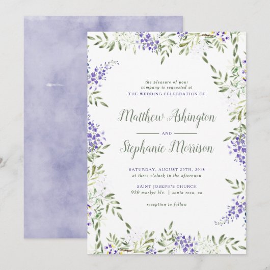Waterverf Wisteria Wedding Uitnodiging (Voorkant / Achterkant)