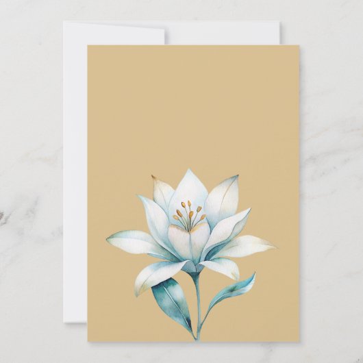 Waterverf wit blauw goud lelie bloemenbruiloft kaart (Achterkant)