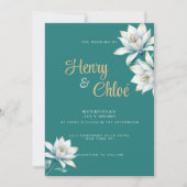 Waterverf wit blauwgroen gouden lelie bloemenbruil kaart (Voorkant)