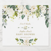 Waterverf wit bloemen Baby shower Sparkling Wijnetiket (Enkel label)