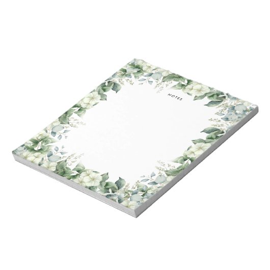 Waterverf Wit Bloemen Eucalyptus groen op maat Notitieblok (Linkerzijde)