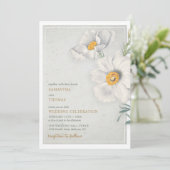 Waterverf  wit bloemen gouden bruiloft kaart (Staand voorkant)