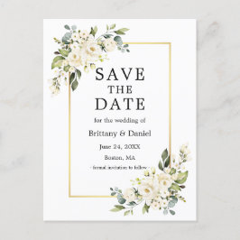 Waterverf Wit Bloemengoud Save the Date Briefkaart