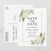 Waterverf Wit Bloemengoud Save the Date Briefkaart (Voorkant / Achterkant)