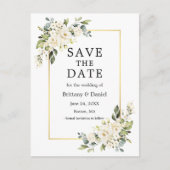 Waterverf Wit Bloemengoud Save the Date Briefkaart (Voorkant)