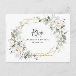 Waterverf wit bloemengroen bruiloft RSVP Briefkaart